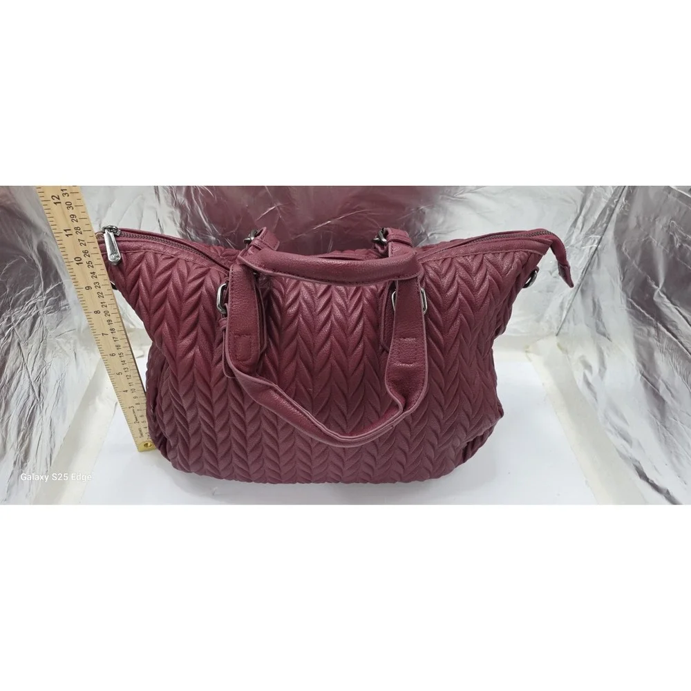 Charming Charlie Wine Dark Chevron Quilted Satchel Bag ZY0195-2 Burgundy